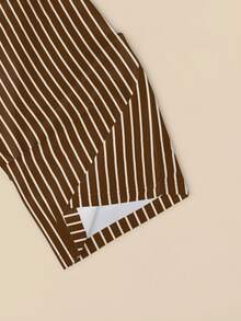 Resyla 女士卡通熊圆领短袖T恤和抽绳腰条纹裤套装 - 棕色 - 查看 7