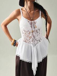 Pariaura 女士蕾丝拼接荷叶边下摆休闲百搭约会之夜吊带背心 白色蕾丝背心 白色细肩带上衣 白色吊带衫 白色娃娃衫 白色波西米亚风上衣 白色蕾丝上衣 白色吊带衫 蕾丝吊带衫 女士白色上衣 女士夏季上衣 女士夏季服装 女士上衣 蕾丝吊带衫 女士蕾丝上衣 女士夏季服装 女士沙滩装 保守款上衣 - 白色 - 查看 3