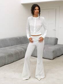SHEIN Sweetina Casual Faux Fur Waistband Loose Women Pants White - White - View 5