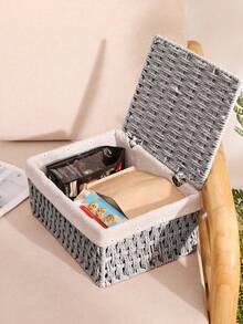 Bộ 3/2/1 giỏ đan để bàn có nắp đậy, dùng để đựng mỹ phẩm, chìa khóa, đồ ăn nhẹ, thích hợp cho phòng khách, hành lang, trang trí nhà cửa, hộp đựng đồ thủ công, giỏ quà cưới, thích hợp cho mùa tựu trường. - Nhiều màu - Xem 7