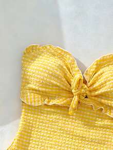 Swim Mod 女士春夏沙滩连衣裙，时尚可爱，适合度假/派对/游艇穿着，特殊面料格子荷叶边吊带连体连衣裙 - 彩色 - 查看 5