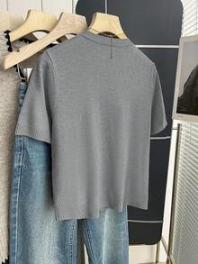 Franclia New Vintage College Style Colorblock Plaid Knit Pullover Sweater For Women, Spring/Summer - Grey - View 2