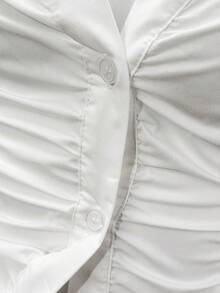 Jeanoix 女士极简通勤修身休闲褶皱衬衫 - 白色 - 查看 5