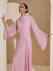 Graceveil Đầm dài bằng vải chiffon thanh lịch dành cho nữ, điểm xuyết hoa văn tua rua ngọc trai, duyên dáng và tinh tế, thích hợp cho các dịp trang trọng. - Hồng - Xem 6