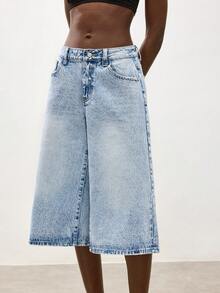 Maija 女士休闲水洗阔腿七分牛仔裤 - 淺色水洗藍 - 查看 5