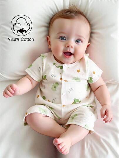 Conjunto de verano para bebé niño, mono ligero, mono casual de manga corta con estampado de dinosaurio para niño pequeño, estilo de vacaciones