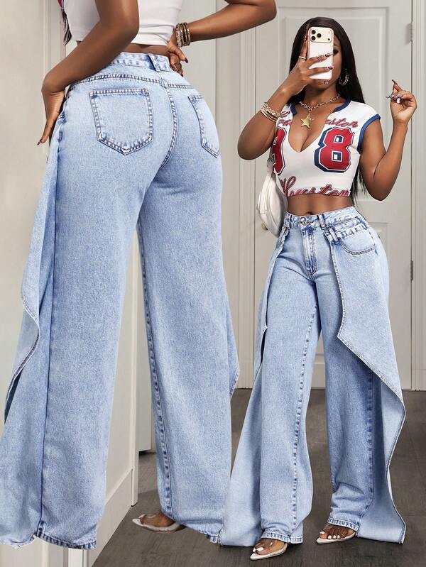 Slaydiva Women's Casual Solid Color Fashion Jeans