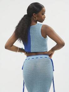 Modviera Dopamine Contrast Color Vacation Style Knit Vest - Blue - View 5