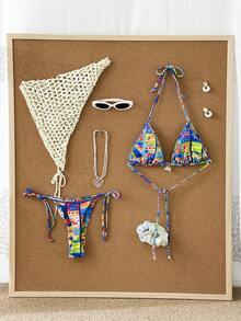 Swim Vcay Vacation Printed Halter Strap Triangle Bikini Top With Tie Side Triangle Bottoms 2 Pieces Set - Multicolor - View 5