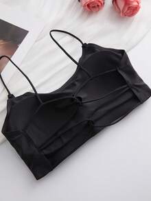女士舒适无缝露背文胸，带罩杯，吊带内衣 - 黑色 - 查看 8