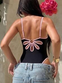 Swim SXY 2026 New Spring/Summer Women's One-Piece Flag Print Spaghetti Strap Backless Beach Vacation Casual Swimsuit - Green - View 4