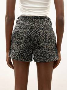Maija 女士休闲豹纹牛仔短裤，夏季 - 彩色 - 查看 3