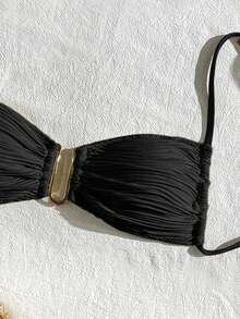 Swim Vcay Women's Solid Color Textured Bikini Top For Beach Vacation - Black - View 5