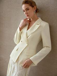 MOTF PREMIUM 挺括双排扣翻领西装外套 - 杏色 - 查看 6