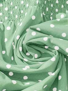 SHEIN LUNE CURVE 大码女式波点褶皱双层袖休闲衬衫 - 青檸色 - 查看 6