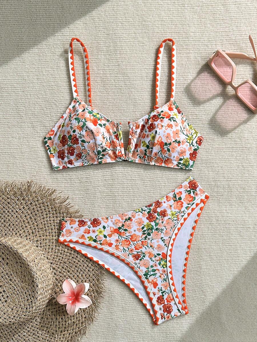 Vaytide Conjunto de bikini de traje de baño con estampado floral sexy para mujer - Multicolor - Ver 1