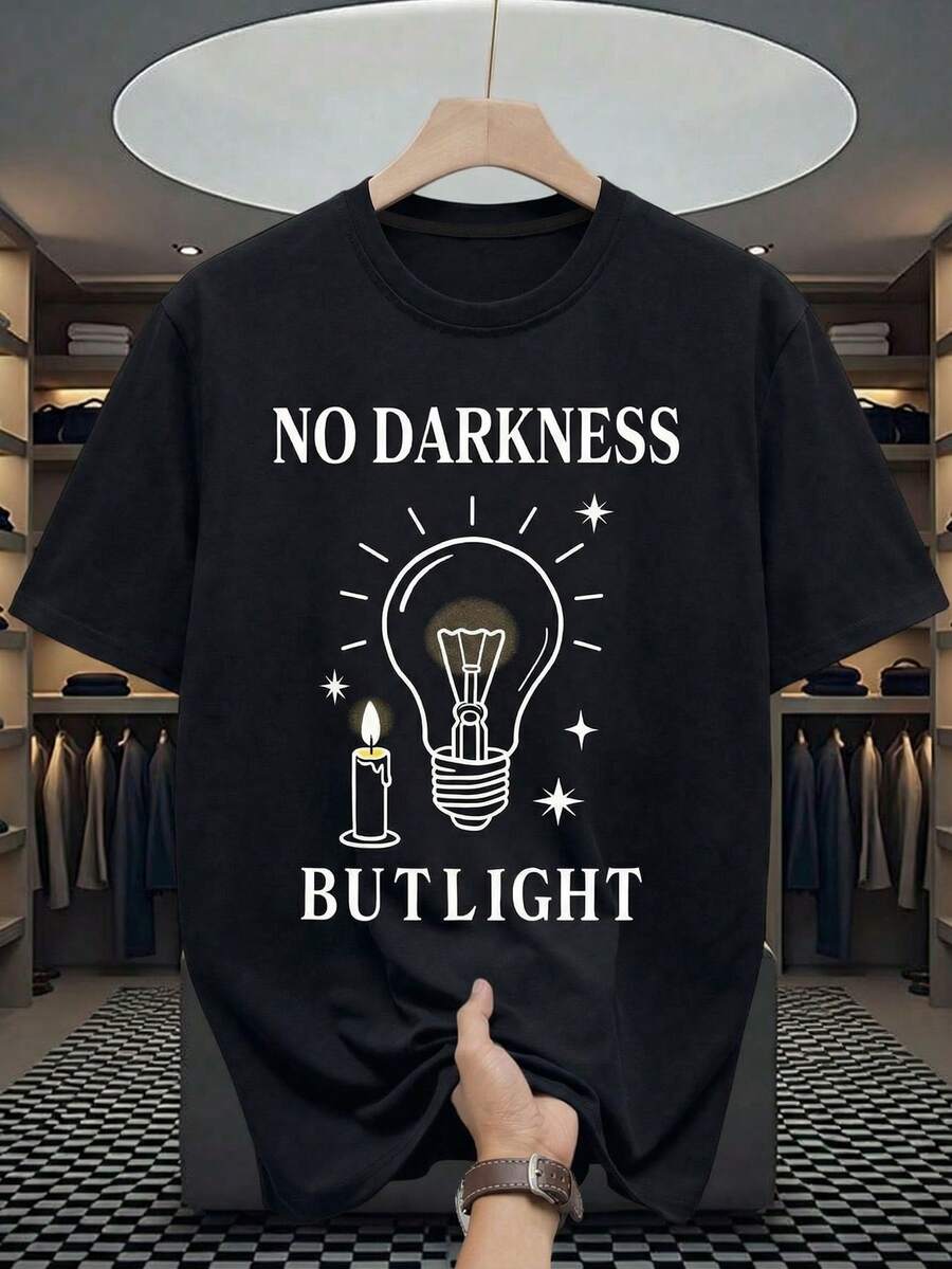 Manfinity Homme Men's Bulb Letter Print Short Sleeve Loungewear Top - Black - View 1