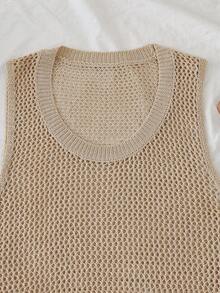 Franclia New Sexy Bikini, Casual Daily Beach Wear, Sleeveless Minimalist Knit Vacation Dress, Elegant Casual Style, Fishnet Texture, French Chic Sexy Girl, Bohemian Style, Versatile High-End Women Sweater Dress - Apricot - View 5