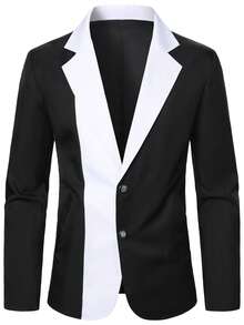 Manfinity AFTRDRK Colorblock Business Style Men's Suit Blazer For Ceremony - Black and White - View 5