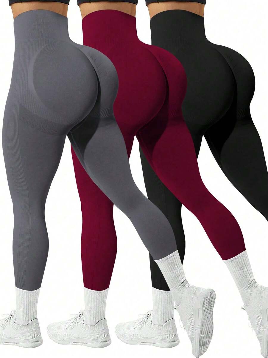 Velisys 3件套加大码女式纯色高腰休闲百搭日常户外运动紧身裤 - 彩色 - 查看 1