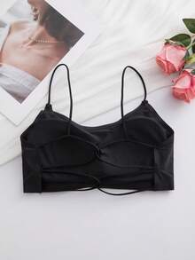 女士舒适无缝露背文胸，带罩杯，吊带内衣 - 黑色 - 查看 7