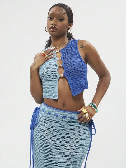 Modviera 多巴胺撞色度假风针织背心