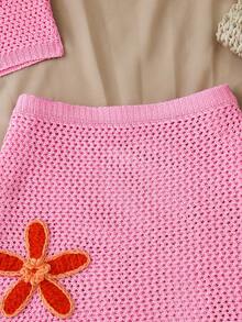 Trelyra New Summer European And American Sexy Slim V-Neck Starfish Print Blouse And Skirt Two Pieces Set, Bohemian Romantic Vacation Loose Casual Outfit - Hot Pink - View 6