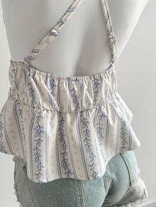 Elamini 女士印花褶皱性感百搭露背上衣 - 彩色 - 查看 5