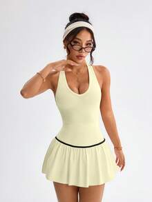Dewbera Women's Backless Halter Mini Sporty Dress - Pale Yellow - View 6