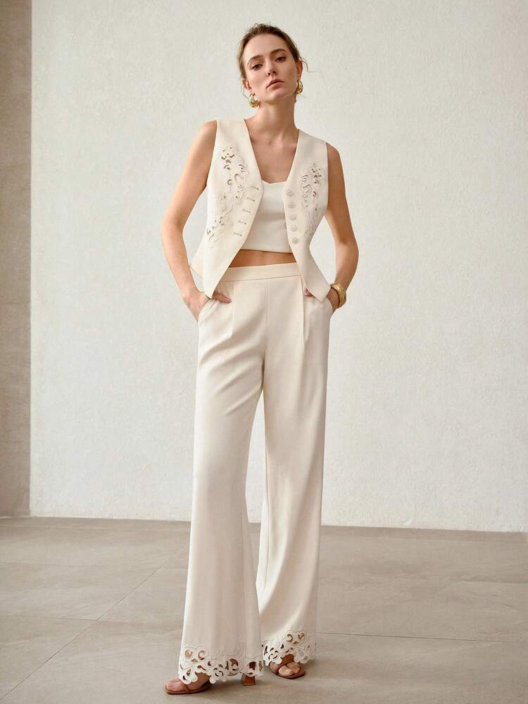 WOMEN'S ELEGANT HOLLOW EMBROIDERY CASUAL STRAIGHT-LEG PANTS