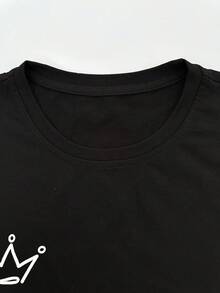 Manfinity Homme 男士皇冠字母印花短袖家居服上衣 - 黑色 - 查看 4