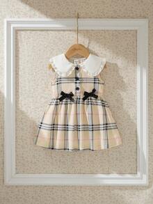 Souflis 法式新款女童夏季薄款格子白领无袖可爱甜美连衣裙，适合购物和户外活动 - 彩色 - 查看 3