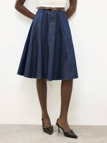 Maija Women's Casual Commuter Denim Mini Skirt, Summer - Dark Wash - View 2