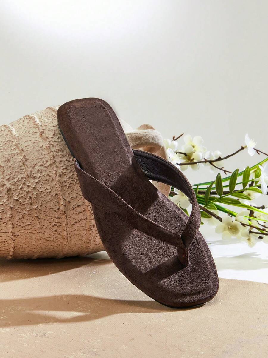SHUZIA Women's Fashion Casual Comfy Thone Flat Sandals - Coffee Brown - View 1
