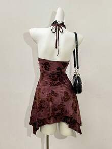 Jeanoix 女士性感紧身系带复古迷你连衣裙 - 紫色 - 查看 2