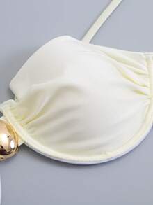 Swim Chiccia 春夏三件套：纯色钢圈可调节肩带上衣、高腰比基尼泳裤和网纱裙，女士优雅泳装套装，适合海滩度假 - 彩色 - 查看 5