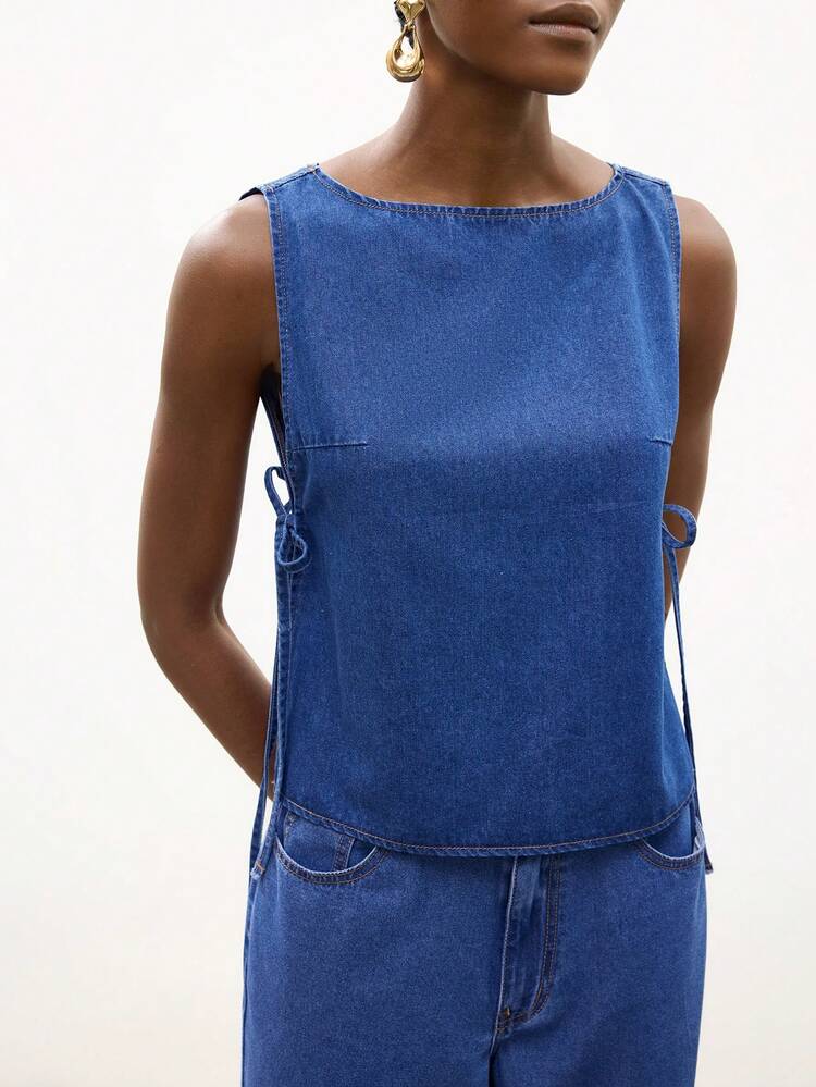 SHEIN Maija Women's Blue Denim Top, Sleeveless Loose Top, Summer Casual Vest