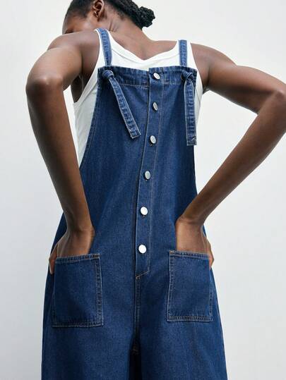 Maija Women's Casual Daily Double Pocket Denim Bib Overalls, Summer