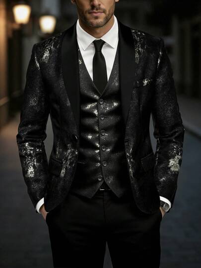 Manfinity AFTRDRK Fashionable Business Commute Gold Foil Men's Suit Jacket