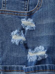 SHEIN MOD 女士休闲水洗做旧牛仔迷你裙，夏季 - 藍色 - 查看 4