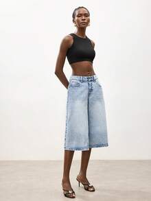 Maija 女士休闲水洗阔腿七分牛仔裤 - 淺色水洗藍 - 查看 3