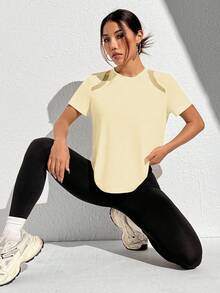 Sovereign Charm Cut Out Front Crop Sports Tank Top Workout Tank Top Gym Women Shirts - Yellow - View 4