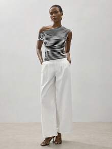 Maija Women's White Jeans, Low-Rise Wide-Leg Pants, Summer Casual Trousers, White Pants - White - View 6