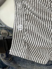 Jeanoix 女士条纹面料通勤办公休闲性感吊带衬衫 - 黑與白 - 查看 6