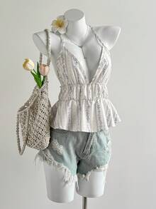 Elamini 女士印花褶皱性感百搭露背上衣 - 彩色 - 查看 7