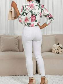 SHEIN Lady Áo blazer nữ thanh lịch in hoa, thích hợp mặc đi làm hoặc đi nghỉ mát mùa hè và xuân. - Nhiều màu - Xem 2