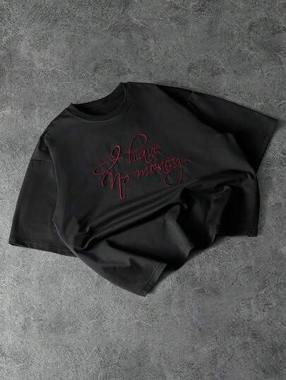 PAVTROS 男士圆领字母刺绣图案休闲百搭日常短袖T恤，男士英文图案刺绣T恤，情人节、春夏、送男友礼物、狂欢节、复古、街头风、派对、圣帕特里克节、外出