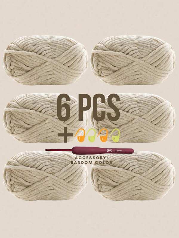 6pcs/Pack, 300g (50g*6), Free Gift Included (Random Color Crochet Hook + Stitch Markers), Chunky DIY Knitting Yarn, 50g/Ball, 60m/Ball, For Scarves, Crocheted Shoes, Toys And More