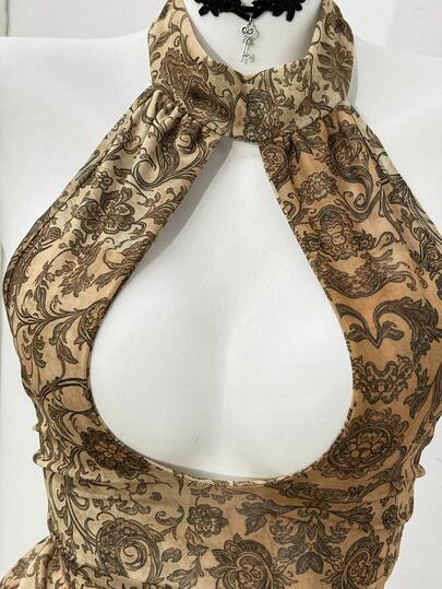 Jeanoix Áo hai dây nữ gợi cảm, in họa tiết bắt mắt, thiết kế buộc dây.