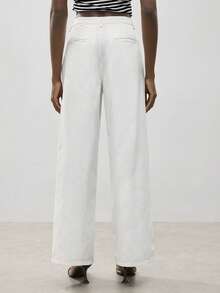 Maija Women's White Jeans, Low-Rise Wide-Leg Pants, Summer Casual Trousers, White Pants - White - View 3
